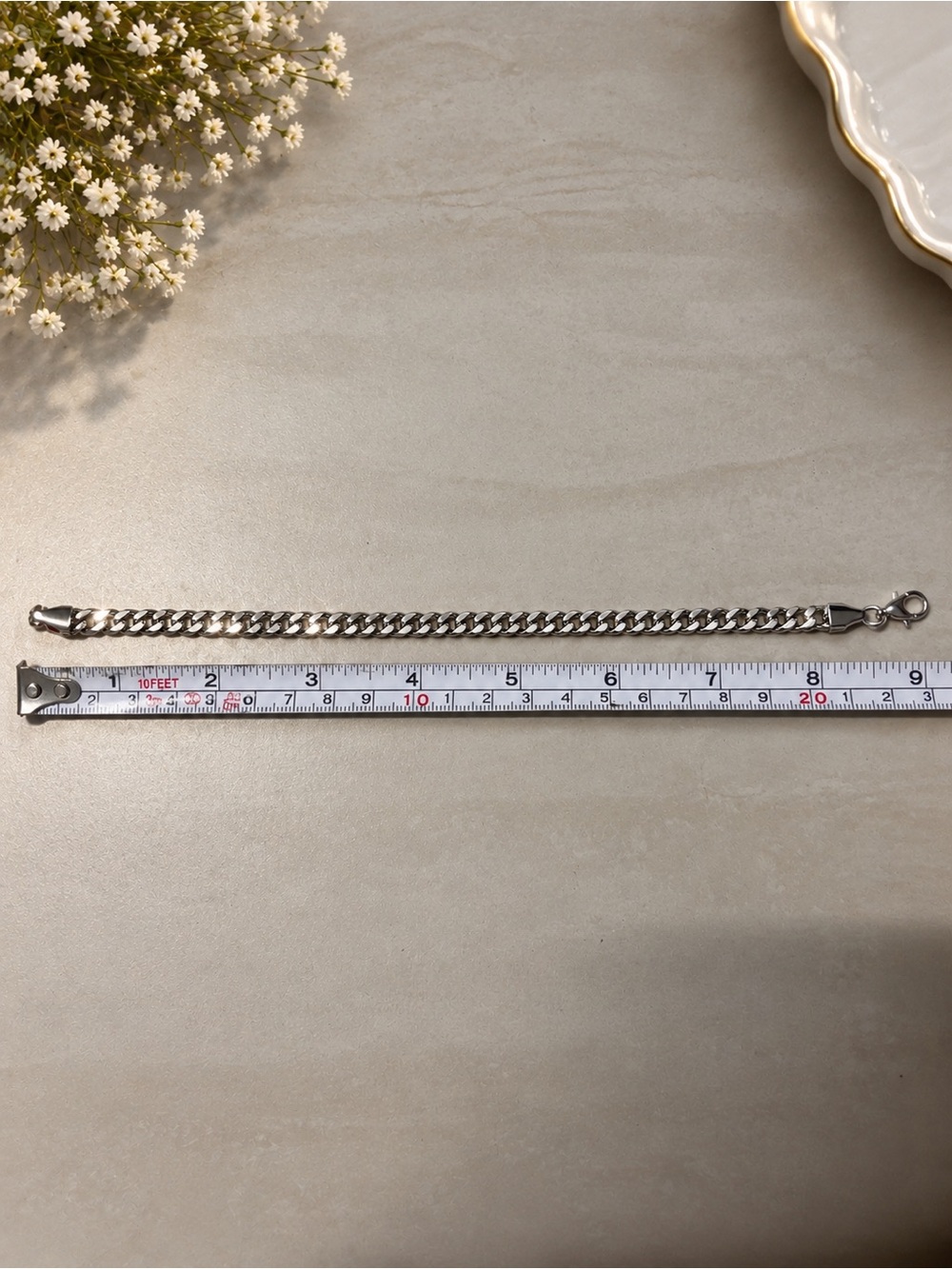 Men's Silver Chain Bracelet - Classic Cuban Link